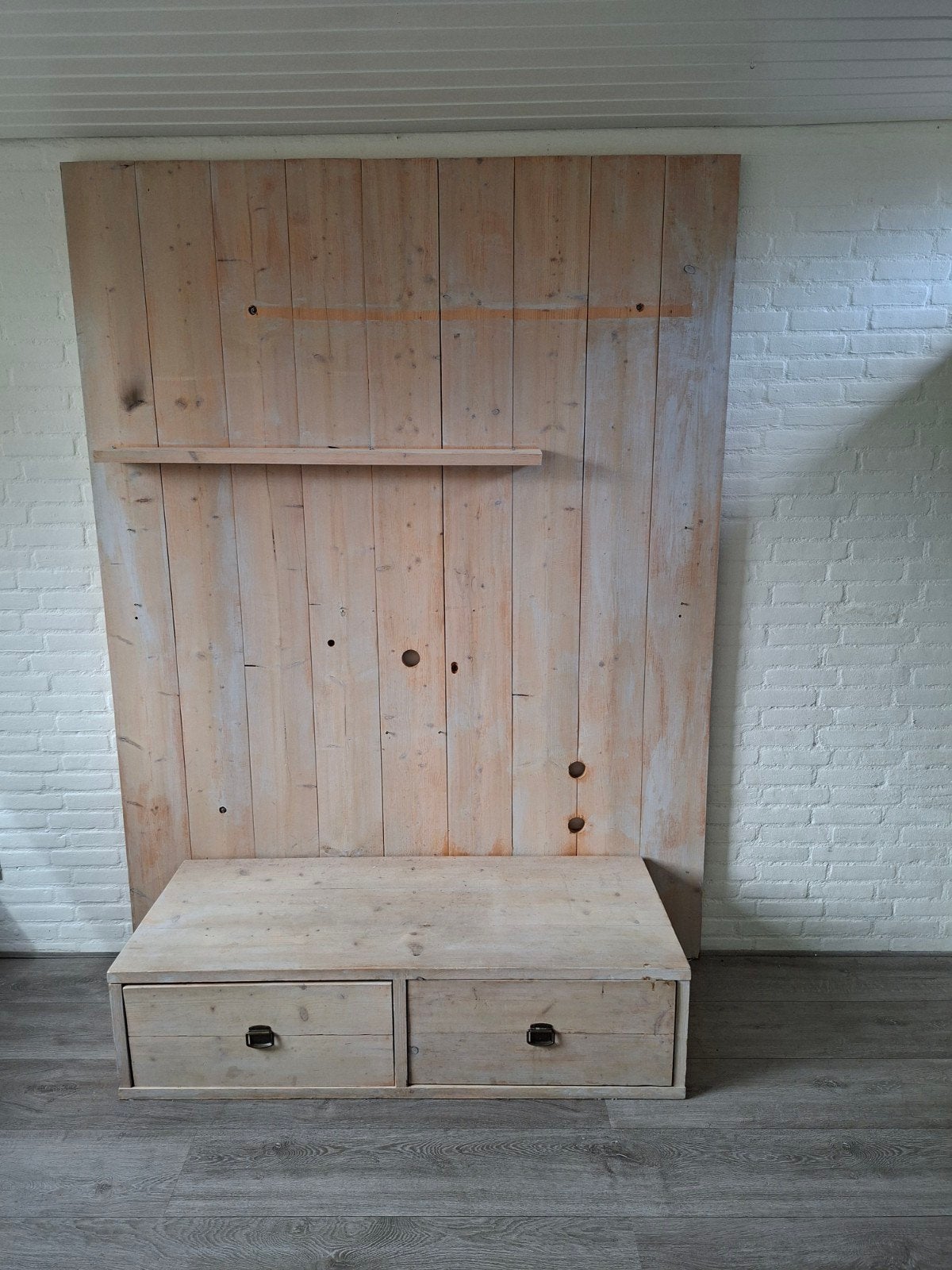 Houten wandmeubel met lades - Rustieke stijl, Huis en Inrichting, Gebruikt, 100 tot 150 cm, 200 cm of meer, Rustiek, Landelijk