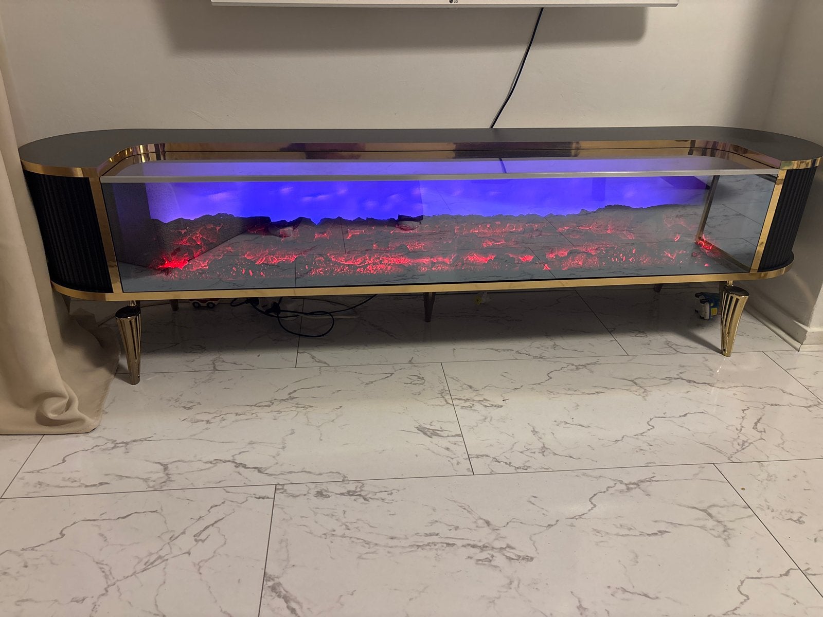 Moderne TV-meubel met sfeerhaard en LED-verlichting, Ophalen, 150 tot 200 cm, Zo goed als nieuw, Minder dan 100 cm