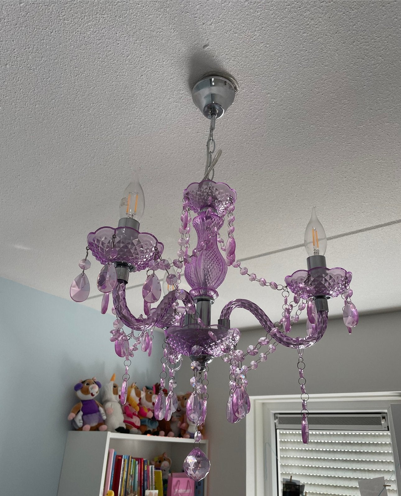 Paars/roze kroonluchter, Huis en Inrichting, Ophalen of Verzenden, Zo goed als nieuw, Glas