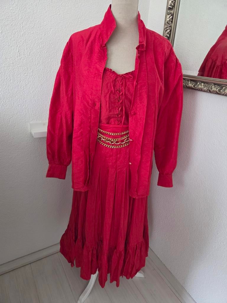 Rok top blouse riem Lorenzo, Kleding | Dames, Blouses en Tunieken, Zo goed als nieuw, Maat 38/40 (M), Rood, Ophalen of Verzenden