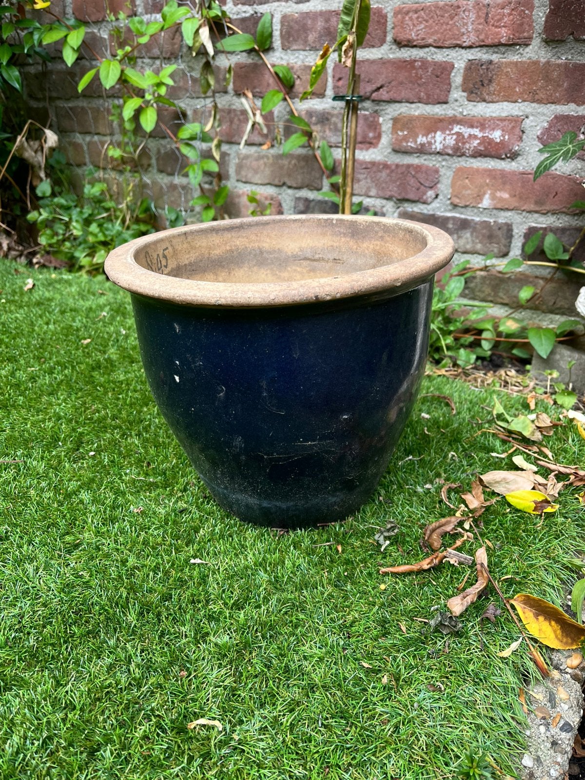 Mooi blauw glazuur, terracotta 25  30, Tuin en Terras, Bloembakken en Plantenbakken, Ophalen, Steen, Gebruikt, Minder dan 30 cm