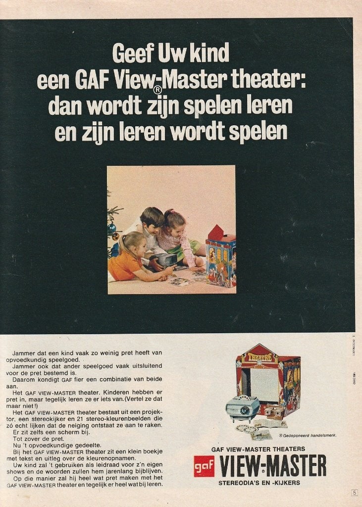 Retro reclame 1969 View-Master speelgoed met 'n theater, Verzamelen, Retro, Verzenden, Overige typen