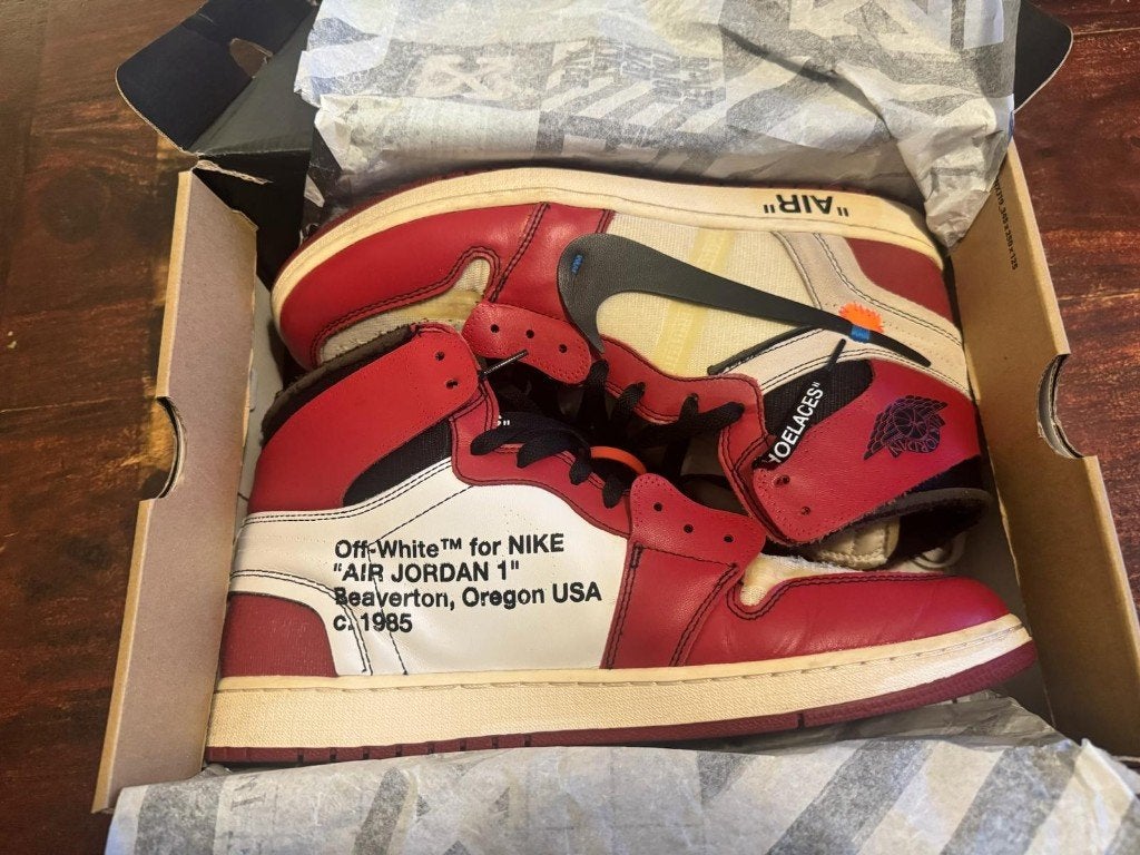 Off-White x Air Jordan 1 Chicago maat 48,5 origineel + doos, Ophalen, Off-White, Wit, Sneakers of Gympen