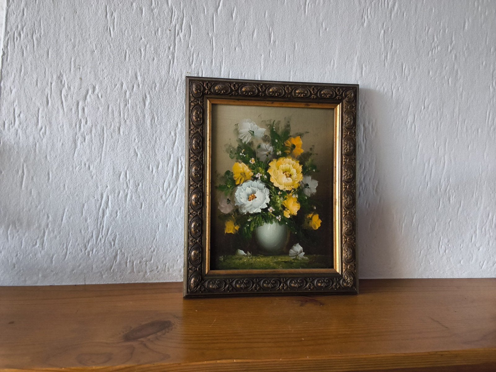 Olieverfschilderij met bloemen in vaas., Ophalen of Verzenden