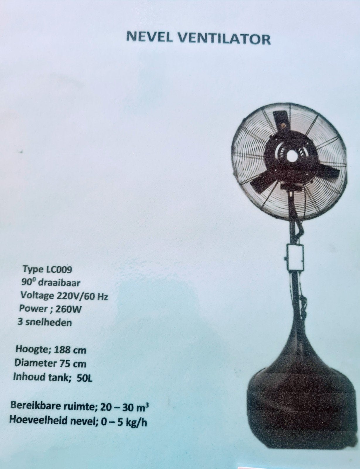Nevel ventilator , mistventilator , terrasventilator, Ophalen, Nieuw, Vloerventilator
