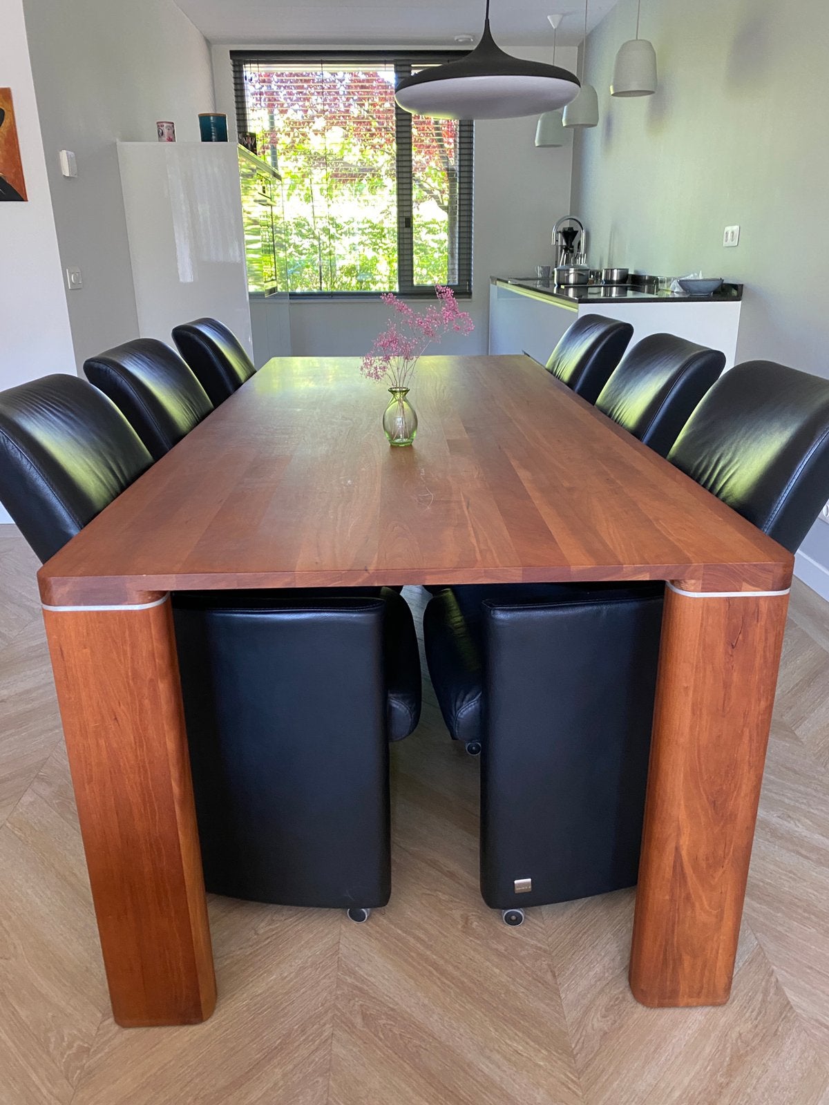 Stoelen eethoek zwart leer set van 6, Huis en Inrichting, Ophalen, Gebruikt, Minder dan 75 cm, Leer
