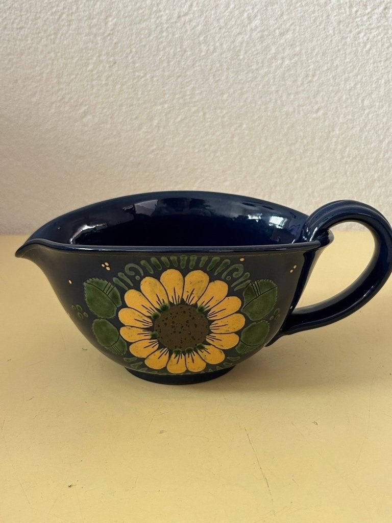 Vintage handbeschilderde sauskom met zonnebloem blauw, Ophalen of Verzenden