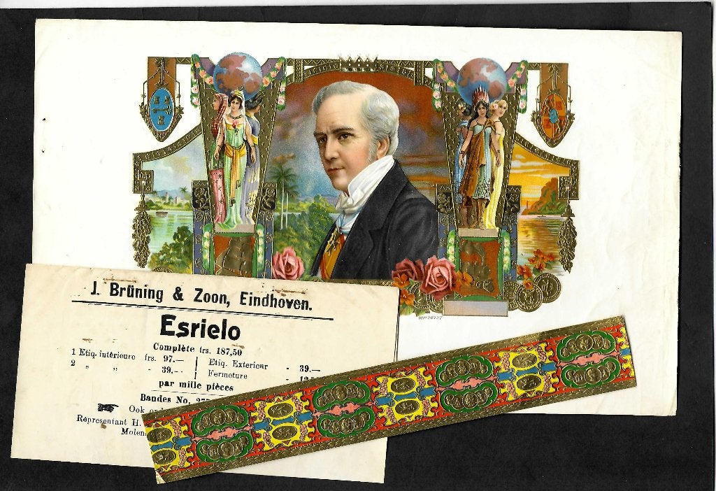 J. Bruning   set etiket  Esrielo, Ophalen of Verzenden, Gebruikt, Sigarenbandjes