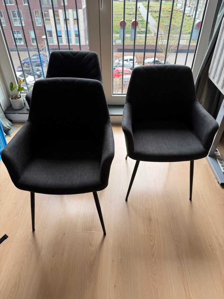 3 Jysk PURHUS eetkamerstoelen grijs/zwart, Huis en Inrichting, Ophalen, Gebruikt, Drie, Stof