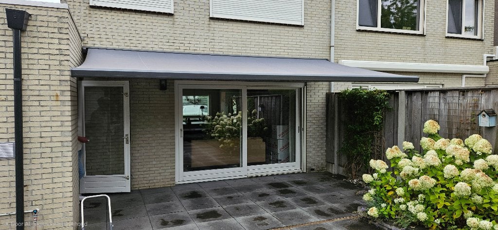 Elektrisch zonnescherm 5m breed – Somfy – zeer goede staat, Ophalen, 450 cm of meer, Elektrisch, Zo goed als nieuw