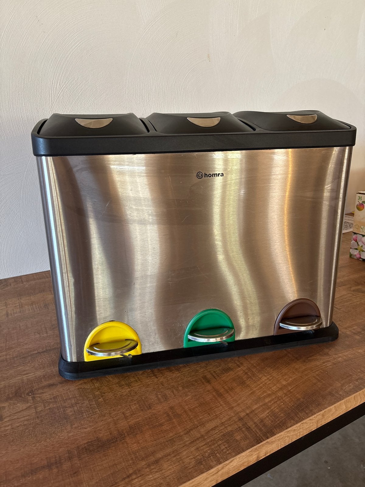 Homra Afvalscheider RVS - 3 vakken - 46x60x30 cm, Ophalen, Gebruikt, Met pedaal, 40 liter of meer