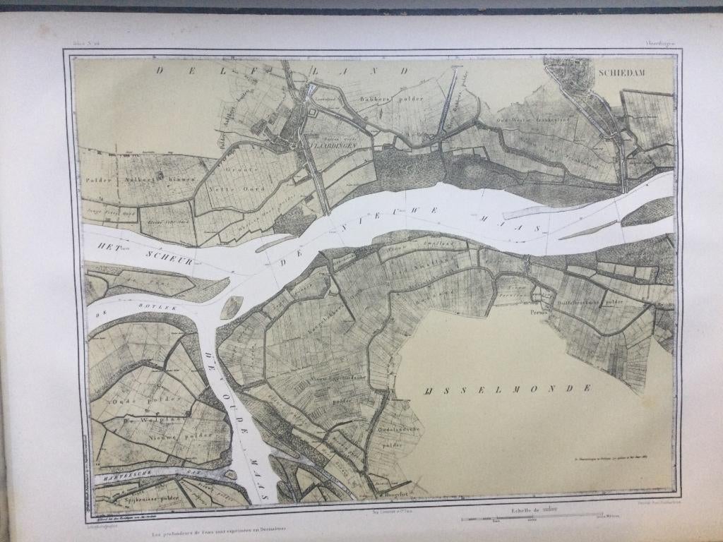 Schiedam tot Vlaardingen, Nieuwe Maas,1838, Antiek en Kunst, Kunst | Etsen en Gravures, 1800 - 1899, Verzenden, Cartografie, 50 cm