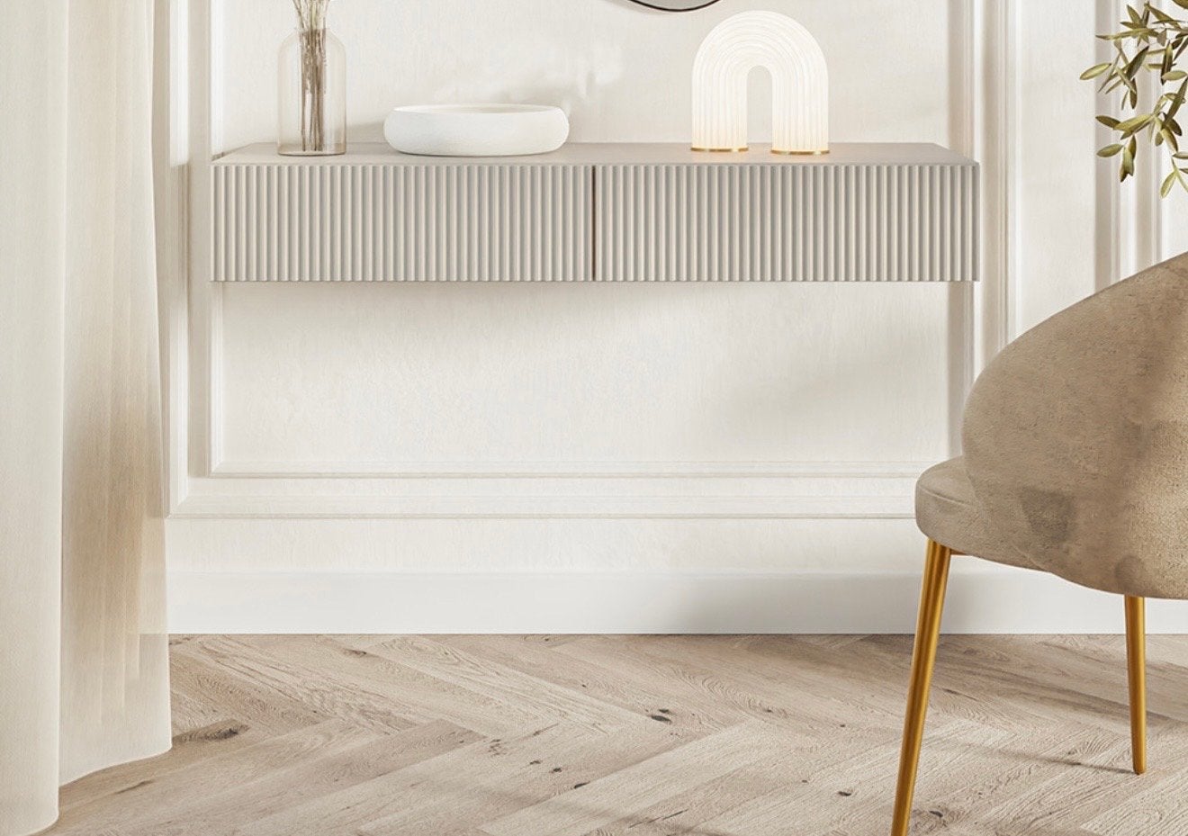 NIEUW in doos zwevende makeuptafel met ribbeldesign, Ophalen, 100 tot 150 cm, Zo goed als nieuw, Met lade(s)