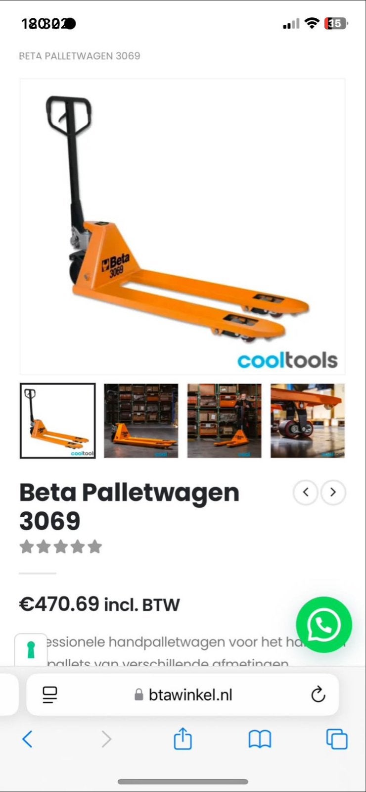 Beta Palletwagen 3069 - Professionele Handpallettruck, Ophalen of Verzenden, Nieuw
