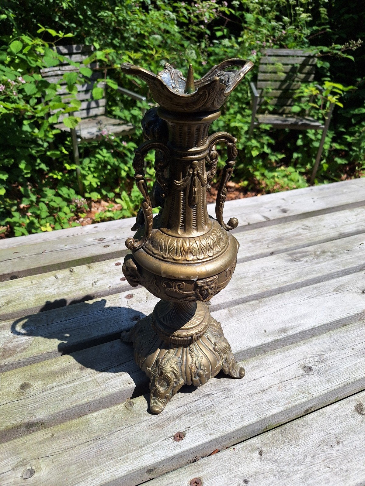 Antieke Bronzen Kandelaar met Cherubijn, Antiek en Kunst, Antiek | Kandelaars, Koper of Brons, Ophalen
