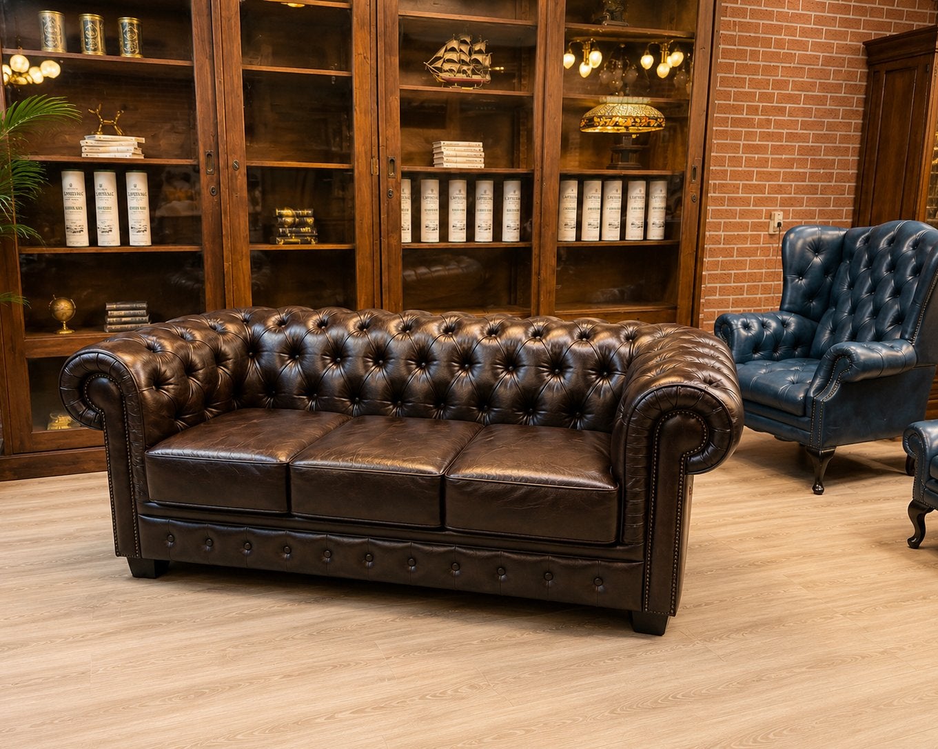 Birmingham Chesterfield 3+3 Leer, Huis en Inrichting, Banken | Bankstellen, Ophalen, Info@chesterfieldjunkie.nl, Gosem engelsstraat