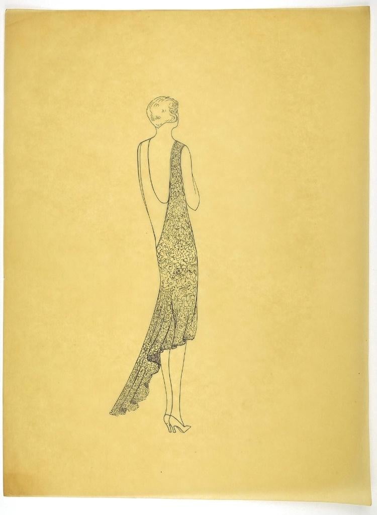 A304 Art Deco Modeontwerp Lijntekening (c. 40 x 29,5 cm), Antiek en Kunst, Kunst | Tekeningen en Foto's, Ophalen of Verzenden