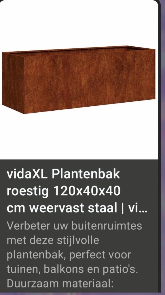 Nieuw in doos, roest bruine plantenbak 120x80x40, Ophalen, 100 cm of meer, Nieuw, Balkon