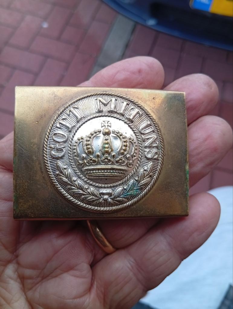 Oude  Duitse militaire gesp met kroon en opschrift pre ww1, Ophalen of Verzenden, Landmacht, Duitsland