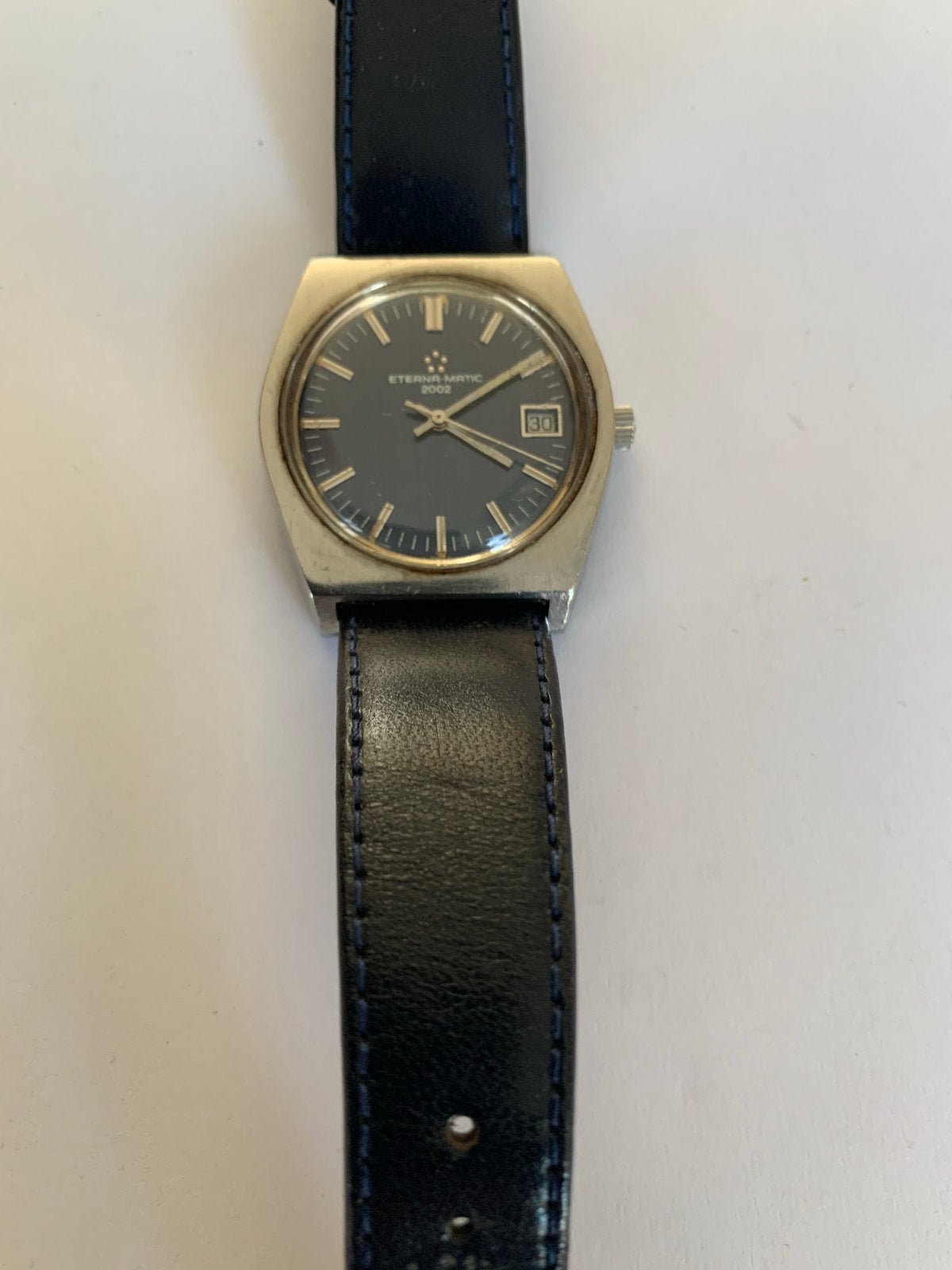 Eterna Matic 2002 Jaren '70 - Blauwe Wijzerplaat, Overige merken, Staal, Polshorloge, Ophalen of Verzenden
