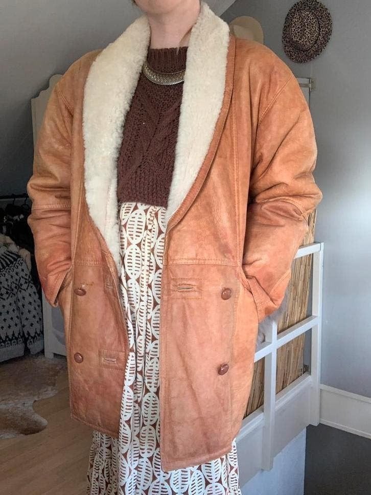 Vintage leren bomberjack L bohemian lammy coat, Maat 38/40 (M), -, Ophalen of Verzenden, Zo goed als nieuw