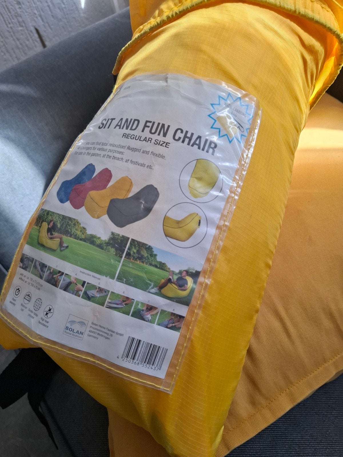Gele opblaasbare zitzak / loungestoel - Sit and Fun Chair, Ophalen, Nieuw