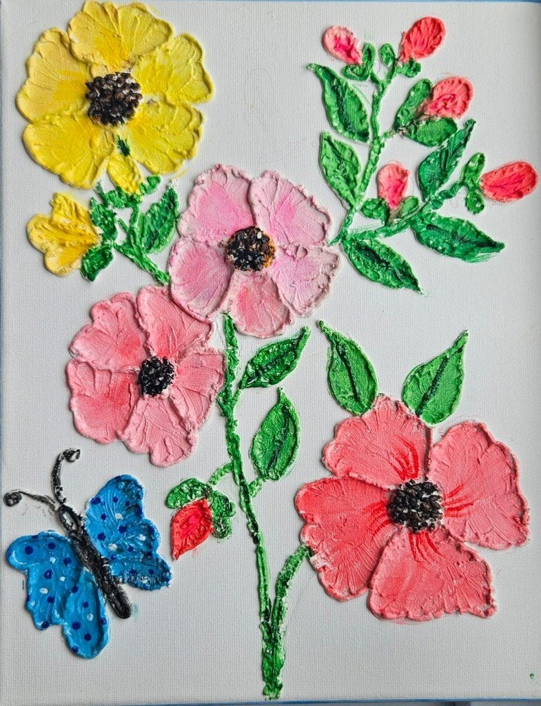 Handmade textured flower painting, Ophalen of Verzenden