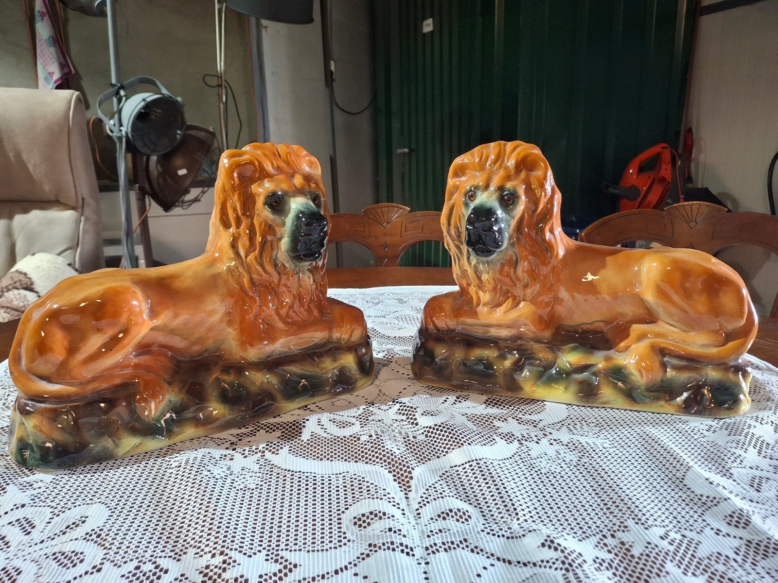 Set van 2 Vintage Keramische Leeuwen Beelden, Ophalen