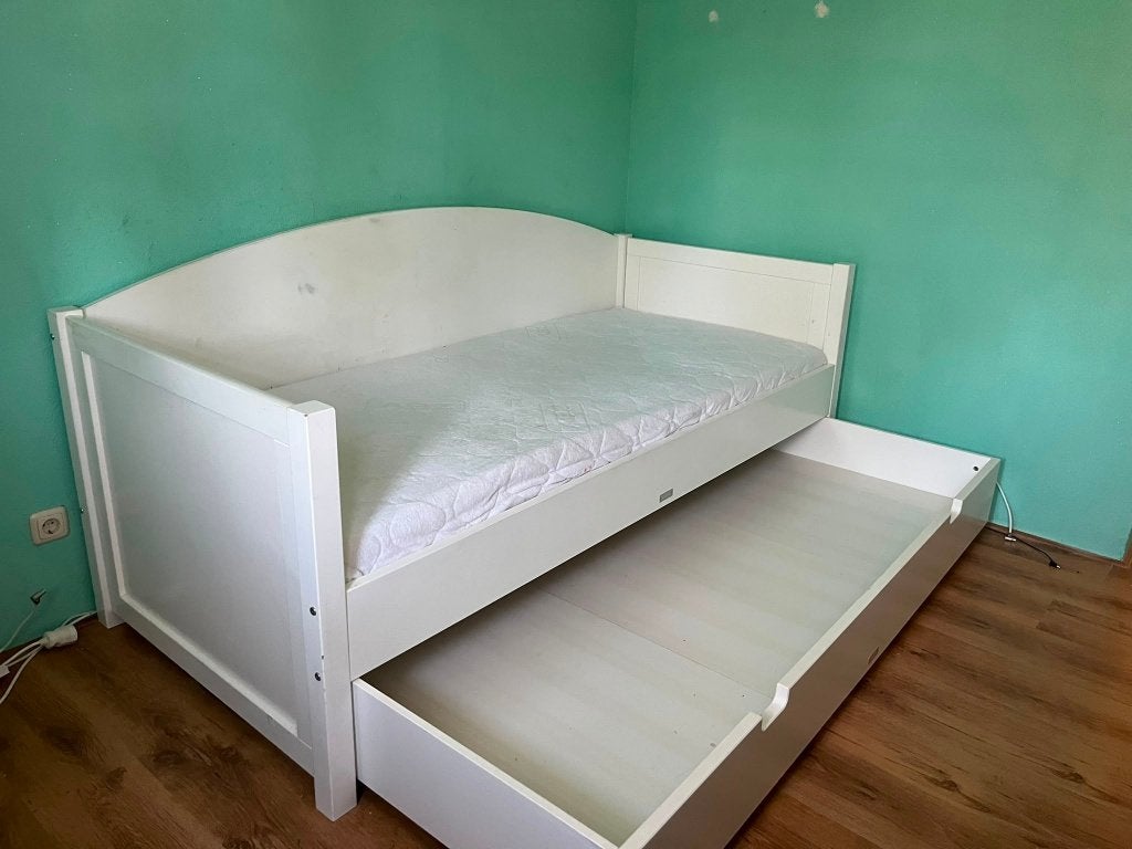Bedbank, Ophalen, Gebruikt, 90 cm, Wit