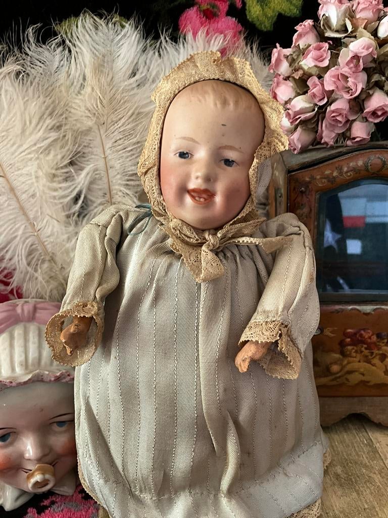 Antieke karakter pop van Heubach tevens een automaat ca 1900, Antiek en Kunst, Antiek | Speelgoed, Ophalen of Verzenden