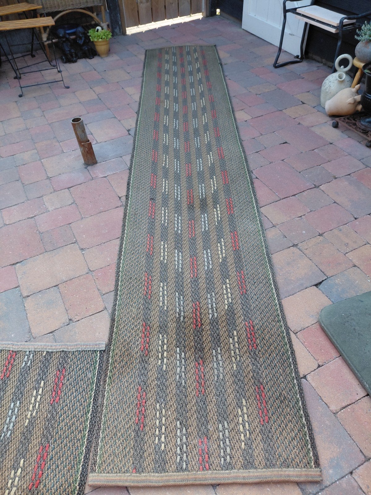 Vintage kokos loper en deurmat, Gebruikt, Vintage, 200 cm of meer, Rood