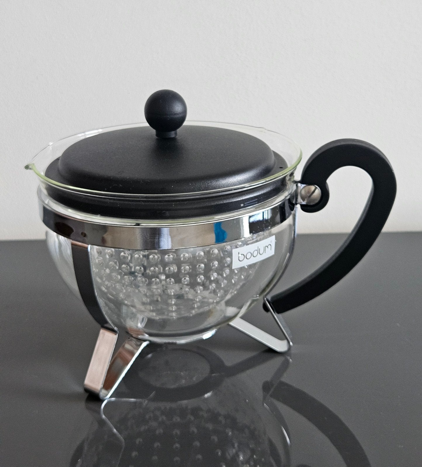 Bodum Chambord Glazen Theepot 1L met Filter Zwart Deksel, Theepot/fluitketel, Glas, Bodum, Ophalen of Verzenden