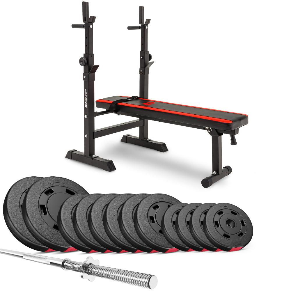 Halterset 69 kg Halterbank stang gewichten NIEUW in doos, Ophalen, Benen, Sport, Sport