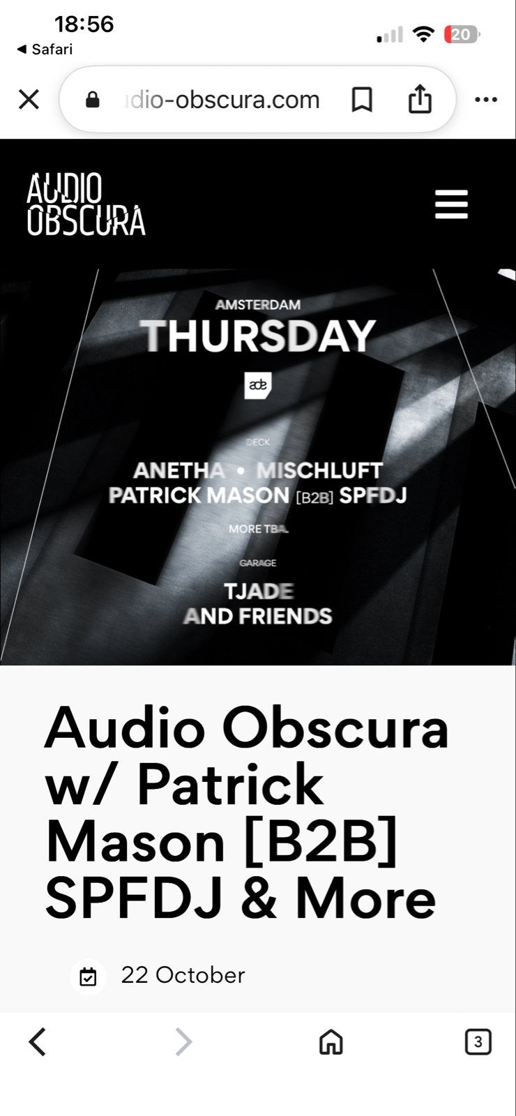 Twee originele tickets voor ADE Audio Obscura, Twee personen, Oktober