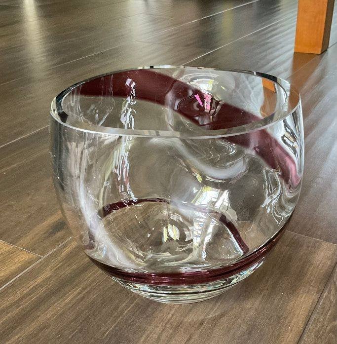 schaal fruitschaal dik glas glasobject slingers paars pontil, Antiek en Kunst, Antiek | Glas en Kristal, Ophalen of Verzenden