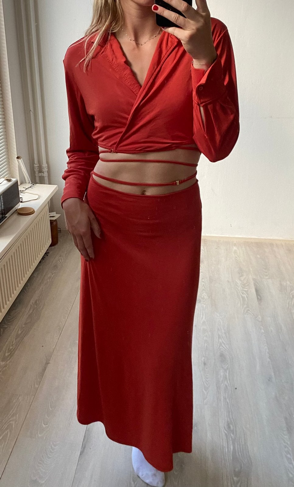 Mango 2 delige set m co-ord koraal rood rok met shirt, Maat 38/40 (M), Overige typen, Ophalen of Verzenden, Zo goed als nieuw