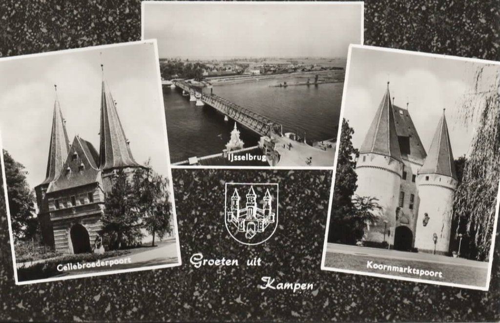 Ansichtkaart Kampen, 3-luik, poorten en IJsselbrug, Ophalen of Verzenden, 1960 tot 1980, Ongelopen, Overijssel