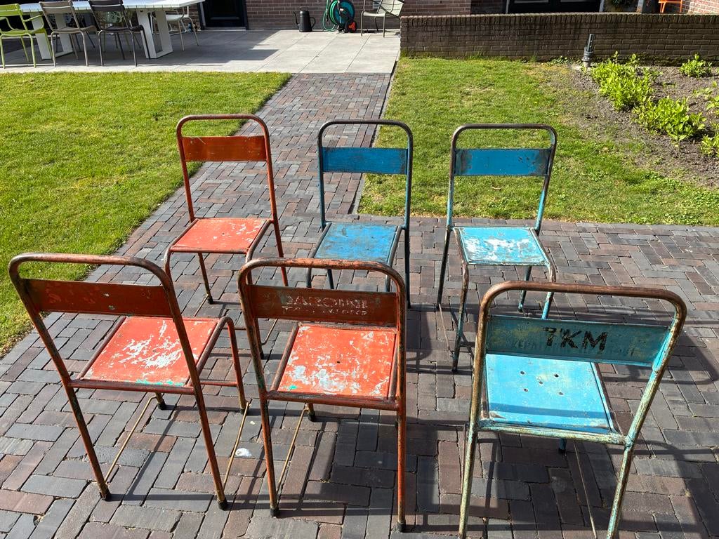 Industriële kleine stoelen (6 stuks), Huis en Inrichting, Stoelen, Ophalen, Gebruikt, Overige kleuren, Metaal
