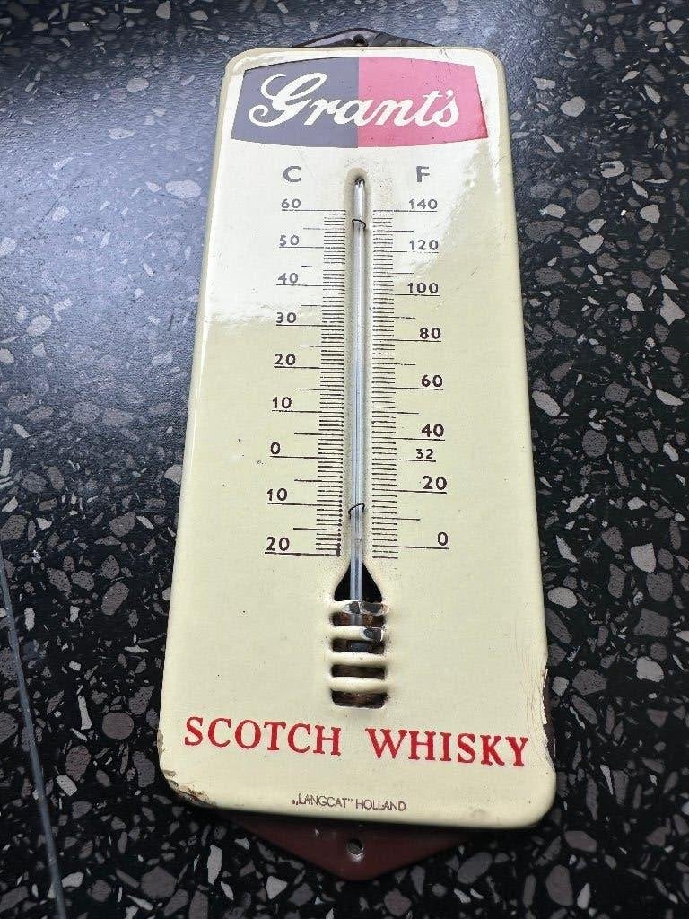 Emaille Grant's Scotch Wisky thermometer. Langcat Holland., Ophalen of Verzenden, Gebruikt, Reclamebord