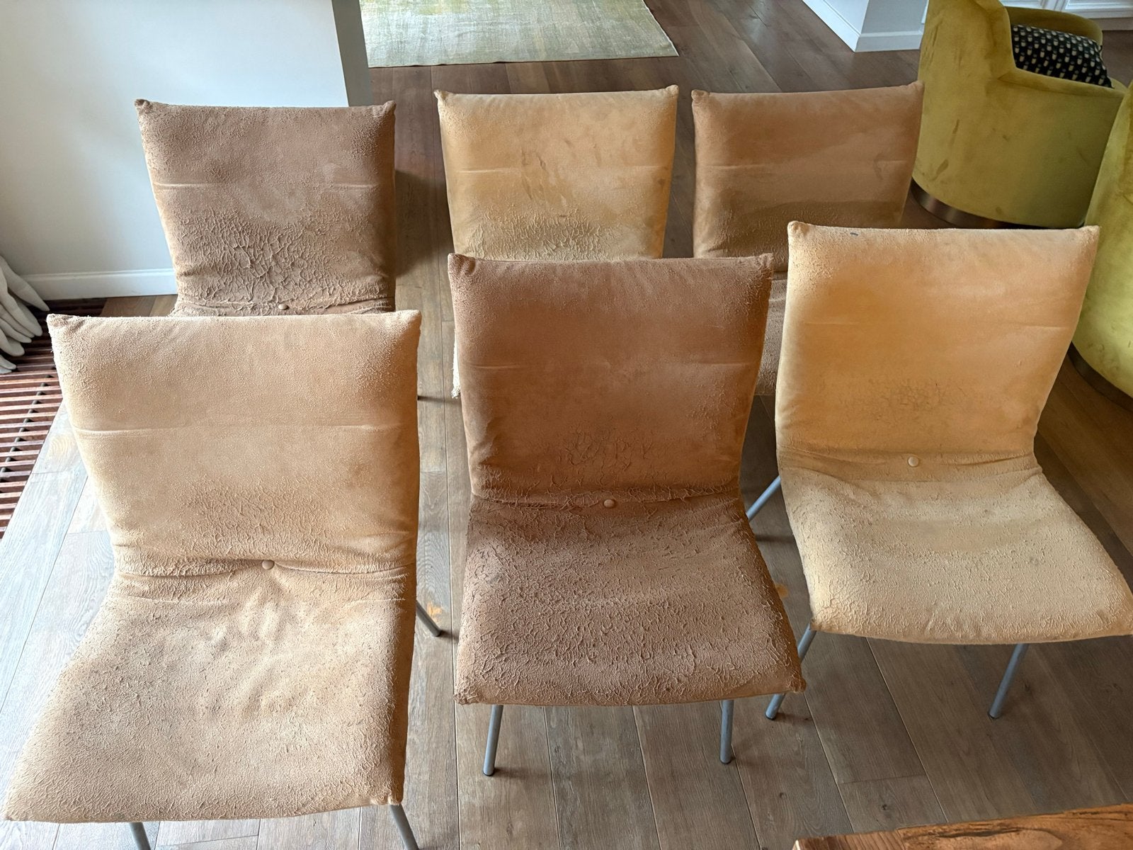 Set van 6 gebruikte Ligne Roset (Calin) eetkamerstoelen, Huis en Inrichting, Ophalen, Gebruikt, Bruin, Stof