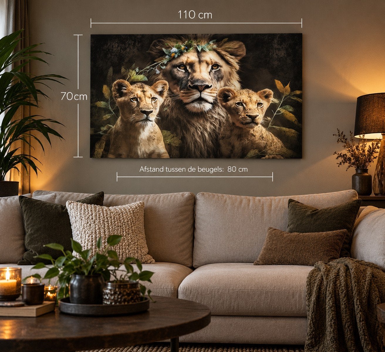 XXL glazen wanddecoratie Leeuwenfamilie – 110  70 cm, Huis en Inrichting, 50 – 75, Ophalen of Verzenden, 100 tot 125 cm, Print