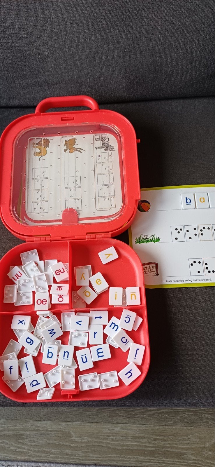 Letterdoosje met kaarten - Leren lezen en spellen, Ophalen of Verzenden, Zo goed als nieuw, Taal en Lezen