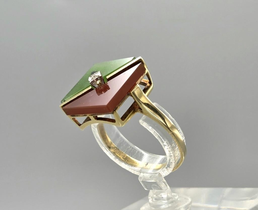 Gouden Vintage ring carneool aventurijn diamant. 2026/193., Ophalen of Verzenden, Goud, Ring, Met edelsteen