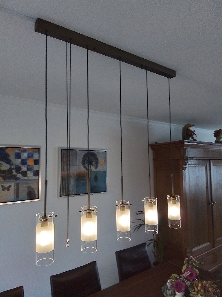 Tafel hanglamp, Ophalen, Zo goed als nieuw, Glas, Past bij meerdere stijlen.