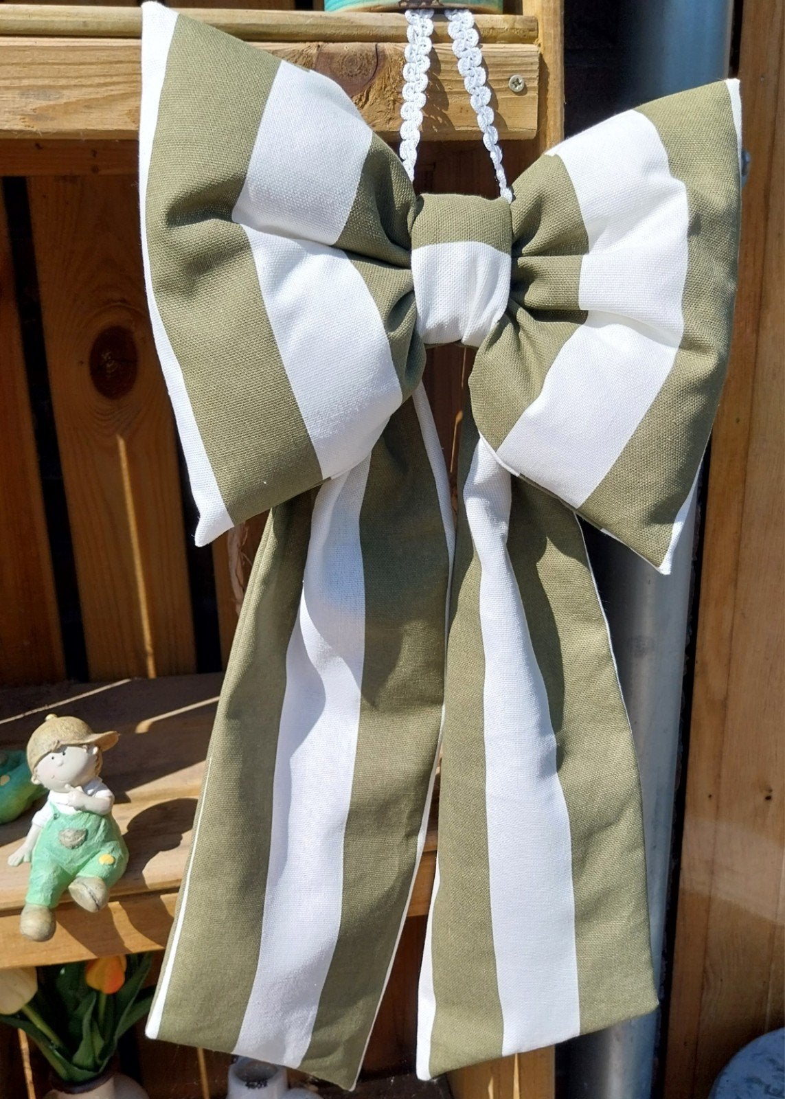Decoratiestrik / Deurhanger Khaki/Wit Canvas 30x50 cm, Ophalen of Verzenden
