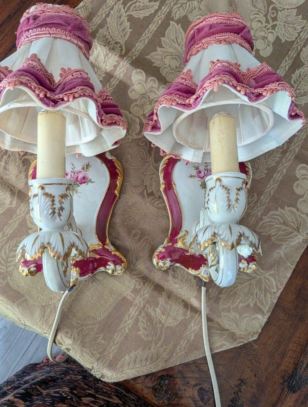 Vint. Porseleinen Wandlampen - Barok/Rococo Stijl (Set van, Antiek en Kunst, Ophalen of Verzenden