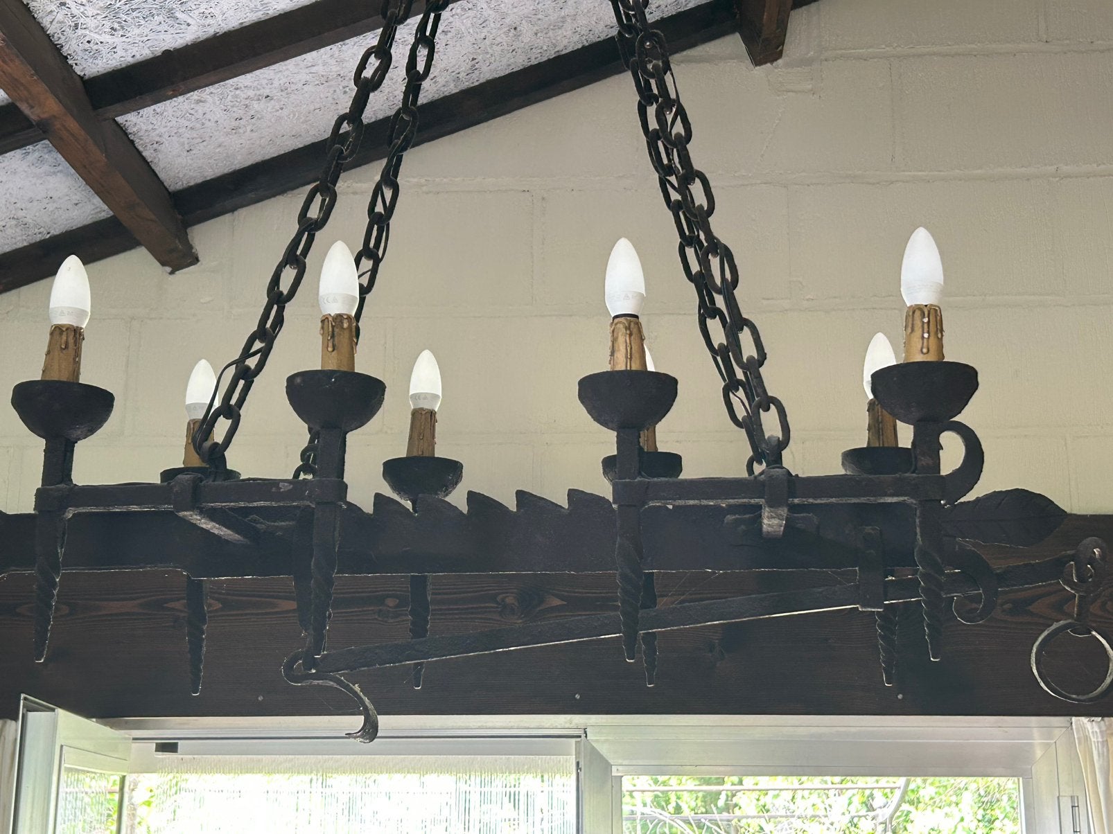 Kasteellamp, kroonluchter, brocante smeedijzer, Ophalen, Gebruikt