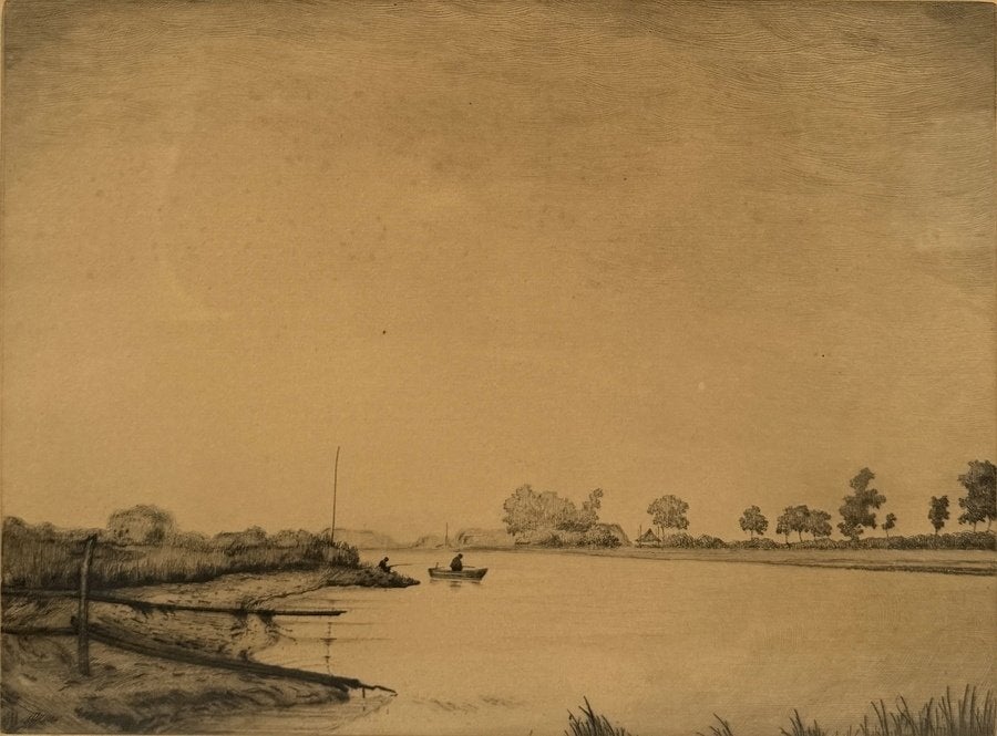 618. Ets, Herman van der Jagt – "Presse de Maître", ca. 1920, Ophalen, Ets, Landschap, Ingelijst