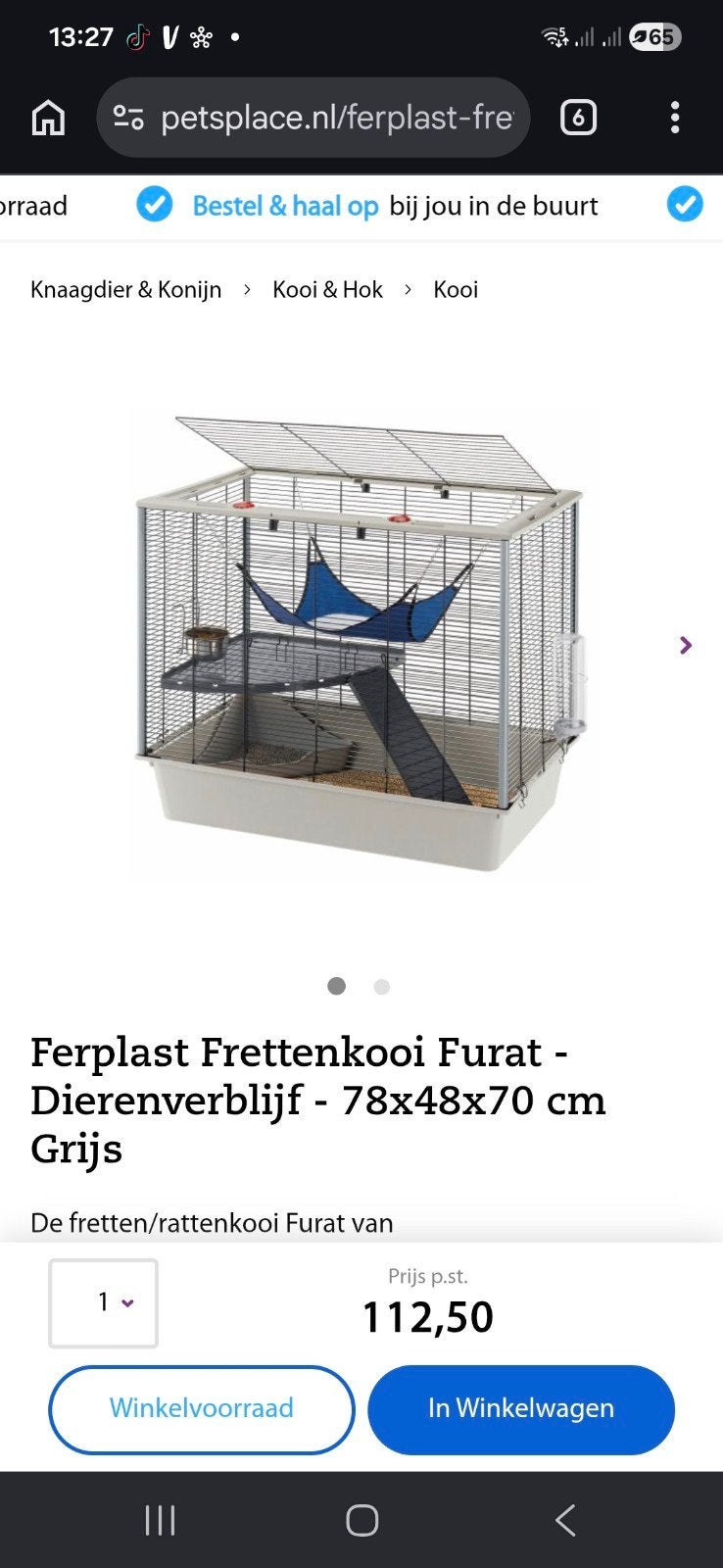 Ferplast Furat, rattenkooi/frettenkooi/hamsterkooi, Ophalen, Zo goed als nieuw, Kooi, Minder dan 60 cm