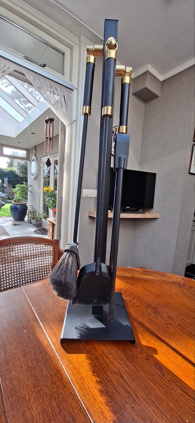 Haardstel met 4 accessoires - Zwart/Goud, Ophalen of Verzenden, Zo goed als nieuw, Vrijstaande haard, Overige soorten